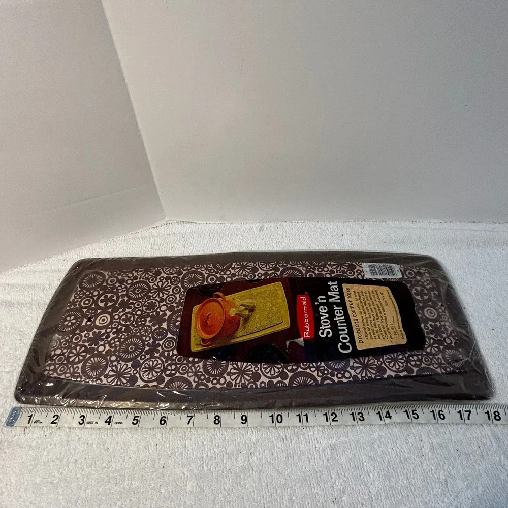 Vintage 1975 Rubbermaid Stove n Counter Mat Brown Floral 1321 Retro Kitchen 19in